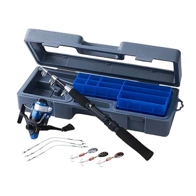 Image of Shakespeare Firebird Travelmate Fishing Rod and Reel Combo Includes Spinning Rod, Loaded With Line, Lures Travel Case, Predator Fishing, Pike/Perch/Zander, Grey