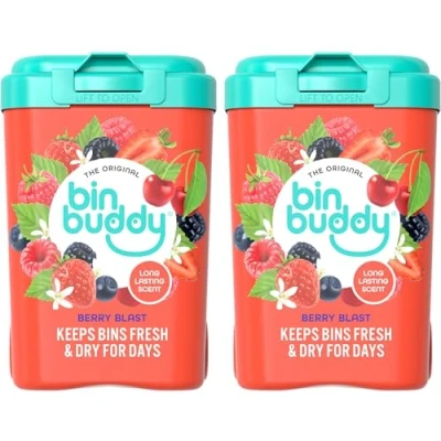 Image of Bin Buddy Fresh Berry Blast 450g, Pack of 2 Freshener Deodoriser Powder, Leaves Your Smelling Great Suitable for Indoor and Outdoor Bins