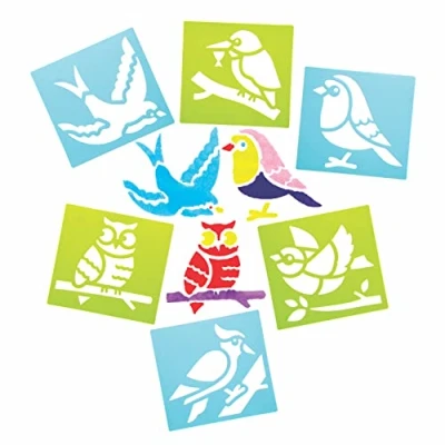 Image of Baker Ross AX906 Bird Stencils Pack of 8, Washable Plastic Paint Guide Set for Kids Painting Arts and Crafts Activities