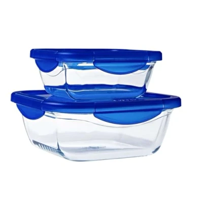 Image of Set of 2 square glass dishes with leak proof lid Cook &amp; Go