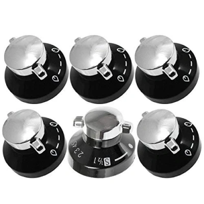 Image of Stoves Gas Hob Oven Cooker Knobs Flame Control Switch (Pack of 6, Black/Silver)