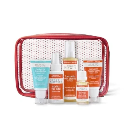 Image of My Expert Midwife Mum to Be Pregnancy and Postnatal Maternity Essentials for hospital bag with Fantastic Skin Elastic, Peri Prep Your Bits, Spritz No Harm Nipple Balm &amp; Bum