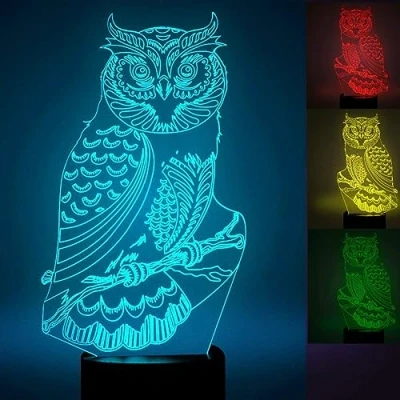 Image of 3D Owl Night Light Lamp 7 Color Change LED Touch USB Table Gift Kids Toys Decor Decorations Christmas Valentines Birthday