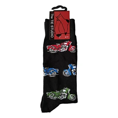 Image of Tie Studio Coloured Classic British Motorbikes Black Unisex Novelty Ankle Socks Size 6 11