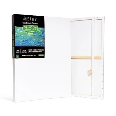 Image of Elan Stretched Canvases 60x80 CM, 4 Pack for Painting, Painting Canvas Bulk, Adults Blank Paint Art