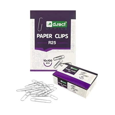 Image of D.RECT Paper Clips 25 mm Galvanised 10x Eco Packaging Pack of 100 Together 1000 Made Metal, Silver