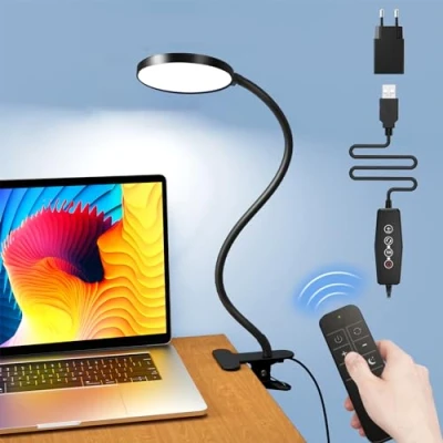 Image of iFalarila 61 LED Desk Lamp with Remote Super Bright Dimmable Clamp for Home Office 3 Colour Temperatures and 5 Brightness Levels, 10W USB Adapter