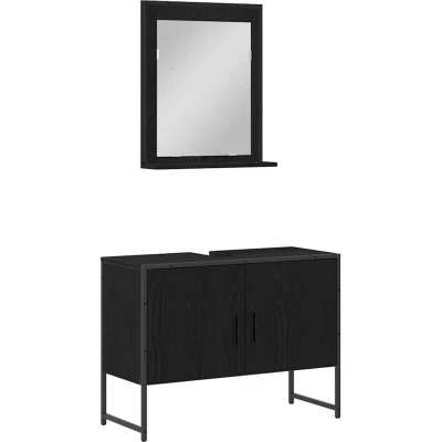 Image of vidaXL 2 Piece Bathroom Furniture Set Black Oak Engineered Wood
