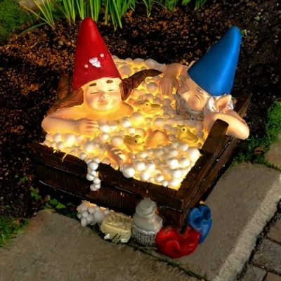 Image of Garden Mile® Novelty Solar Powered Gnome Statue Gnomes Lights Resin Outdoor Decoration Bubble Bath