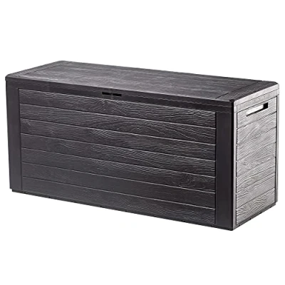 Image of KADAX Outdoor Storage Box 280L, Waterproof Plastic Chest for Storing Garden Tools, Equipment and Cushions, Decorative Container Outside (Dark Brown)