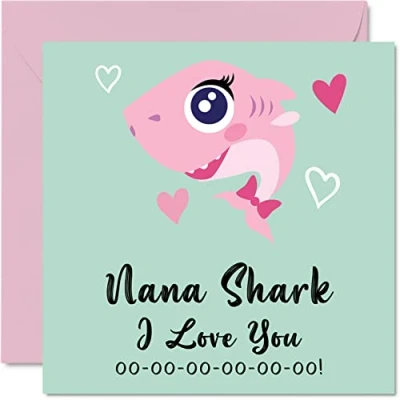 Image of Birthday Cards for Nana Shark Mothers Day Card from Granddaughter Grandson, Happy Toddler Baby, 145mm x Seasonal Nannie Nan Nanny Funny Greeting
