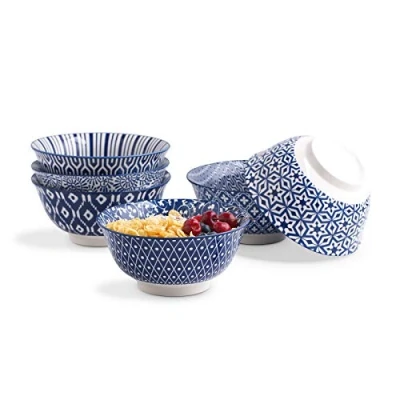 Image of Selamica Porcelain 11oz Ice Cream bowls Set of 6, Small Bowls, Ceramic for Dessert, Cream, Vintage Blue