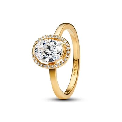 Image of Pandora Gold Oval Sparkling Halo Ring 52