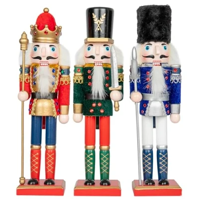 Image of SHATCHI 30cm Assorted Wooden Christmas Nutcrackers 3pcs Set Soldiers King Puppet Figurines Xmas Home Decoration Ornament