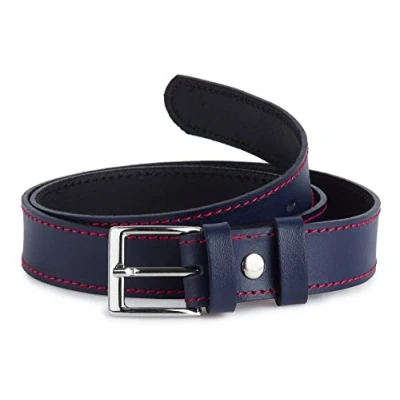 Image of Kids Leather Belt K1D5 (Navy Blue/Red, 70 cm (Total length 89 cm))