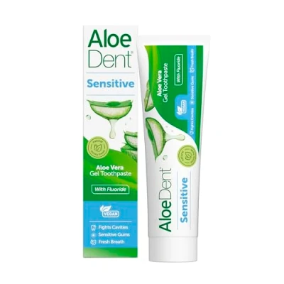 Image of AloeDent, Sensitive Aloe Vera Toothpaste with Fluoride , Natural Action, Vegan, Cruelty Free SLS Free, Soothing, Healthy Gums 100ml