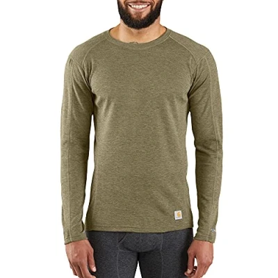 Image of Carhartt Men&#039;s Base Force Heavyweight Polyester Wool Crew Layer Top, Burnt Olive Heather, S