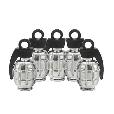 Image of SENZEAL 5x Grenade Bomb Tyre Valve Caps Aluminum Alloy Car Motorbike Dust Stem Silver