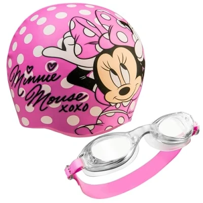 Image of Disney Children&#039;s Swimming Goggles and Cap Set Anti Fog UV Protection (Pink Minnie, 3 6 Years)
