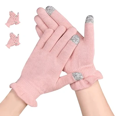 Image of AovYoo 2 Pairs Cotton Gloves for Eczema, Moisturising Dry Hands Touchscreen, SPA, Hand Care, Eczema Women Men (M)