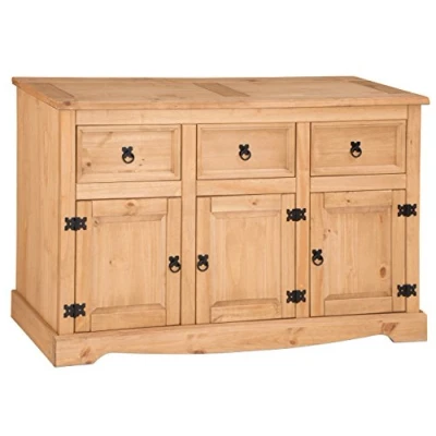 Image of Corona Sideboard Large 3 Door Drawer Solid Pine Dresser Living Room