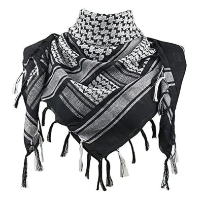 Image of Soft Cotton Shemagh Scarf Arab Sun Hat Combat Desert Keffiyeh SAS Army Tactical Military Head Neck Wrap mask (Black &amp; White)