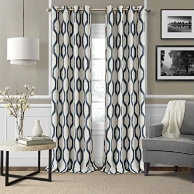 Image of Elrene Home Fashions Renzo Ikat Geometric Room Darkening Window Curtain, Living and Bedroom Drape with Grommets, 52&quot; x 95&quot;, 1 Panel, Indigo