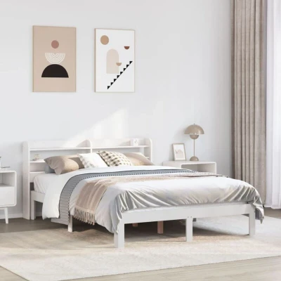 Image of vidaXL Bed Frame with Headboard without Mattress White 140x190 cm