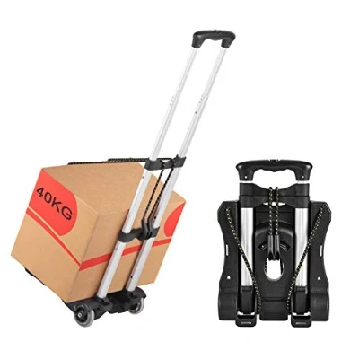 Image of Hivexagon Folding Luggage Cart, Compact Lightweight and Durable Aluminum Alloy Travel Trolley 40kg/88lbs Load Capacity for Luggage, Personal, Travel, Moving Office Use