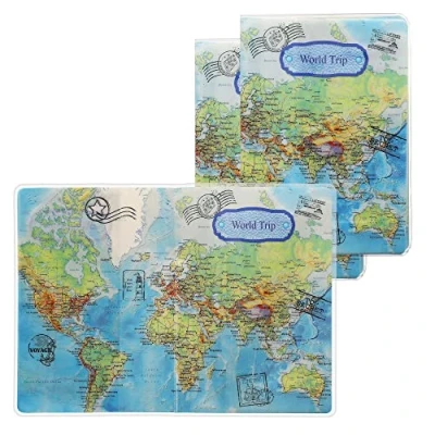 Image of kwmobile 3x Passport Holder Protective Cover PVC for Men and Women Essential Travel Accessory World Trip Blue/Green/White
