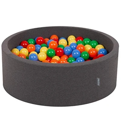Image of KiddyMoon 90X30cm/200 Balls ∅ 7Cm / 2.75In Baby Foam Ball Pit Made In EU, Dark Grey:Yellow/Green/Blue/Red/Orange