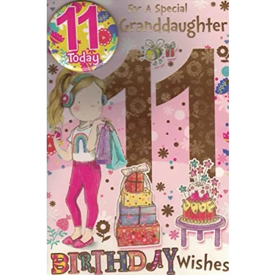 Image of GRANDDAUGHTER AGE 11 ELEVEN BIRTHDAY CARD WITH BADGE**9 X 6 INCHES**1ST CLASS POST**AE6**