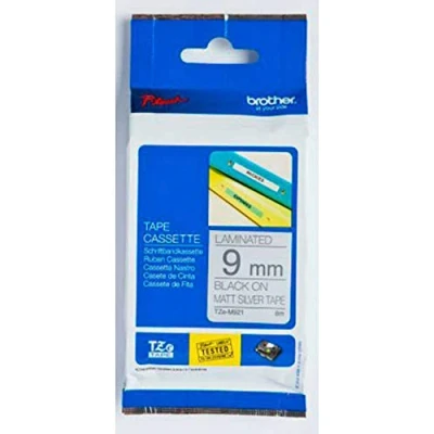 Image of Brother P Touch 9mm Black On Silver Labelling Tape TZEM921