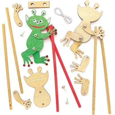 Image of Baker Ross AX174 Alien Wooden Acrobat Kits Pack of 3, Make Your Own Puppets for Kids Arts and Wood Crafts Projects