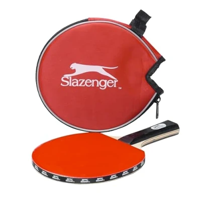 Image of Slazenger Table Tennis Bat Includes Case 25 x 15 2 cm Easy to Manoeuvre Take Anywhere Wood/Plastic Red/Black