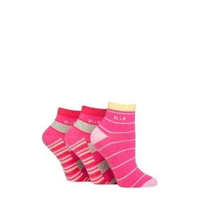 Image of Elle Ladies Cotton Anklet Socks Soft, Short, Plain, Striped &amp; Patterned with Hand Linked Toes Multipack of 3 Size 4 8 (UK, Numeric, 4, 8, Regular, Cherry Fizz Striped)