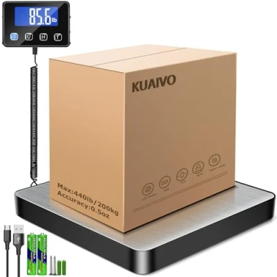 Image of KUAIVO Shipping Scale, 440 lbs/0.35oz High Accurate Digital Postal Scale with Hold/Tare Function, for Small Business, Packages, Luggage, Home Use, Battery &amp; Charging Cable Include