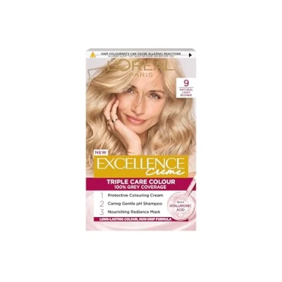 Image of L&#039;Oréal Paris Excellence Crème Permanent Hair Dye, Radiant At Home Colour with Up to 100% Grey Coverage, Pro Keratin, 8 Weeks of Colour, Colour: 9 Natural Light Blonde