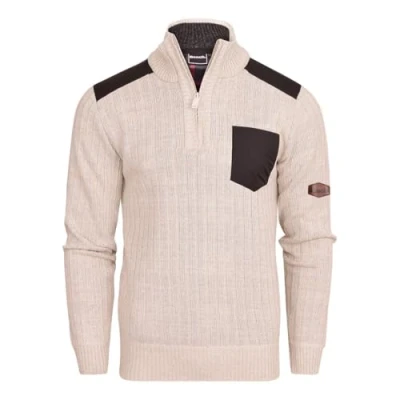 Image of Bench Mens 1/4 Zip Jumper Fleece Lined Warm Winter Pullover Funnel Neck Premium Quarter Sweater Knitwear Ecru Marl M