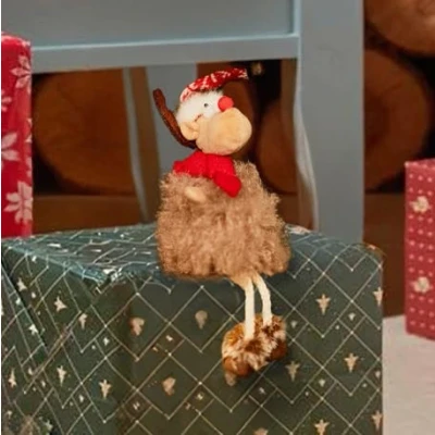 Image of Marco Paul christmas Plush Reindeer ornaments Festive 23cm tall Sitting Figurine indoor Novelty xmas decorations for table decorations, (Reindeer Red Hat)