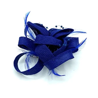 Image of Ladies Feather Beak Clip/Corsage Fascinator for Weddings, Races, Royal Ascot Hair Piece (Royal Blue)