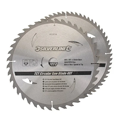 Image of Silverline TCT Circular Saw Blades 40, 60T 2pk 300 x 30 25, 20, 16mm Rings