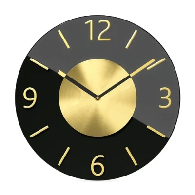 Image of Mebus Wall Clock, Plastic Aluminium Glass, Black/Gold, 32 cm