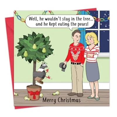 Image of Twizler Funny Christmas Card Partridge Merry Cards Xmas Mens for Him Husband Dad Son Womens Her Wife Mum Daughter