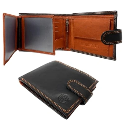 Image of MOIRENTO Mens Black Wallet Orange Leather Trifold RFID Blocking Credit Card Holder