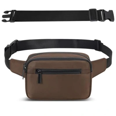 Image of Bumbags for Ladies Women Men Waterproof Fanny Waist Pack with 4 Zipper Pockets and Adjustable Belt Fashion Bum Bag Dog Walking Cycling Hiking Traveling Outdoor Activities (Brown)
