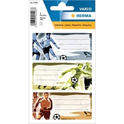Image of HERMA 5598 Book Labels&quot;Football&quot; Self Adhesive School Labels for Children, Girls and Boys, 9 Labels,76 x 35 mm