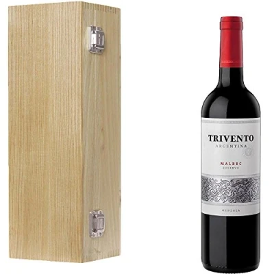 Image of Trivento Bodegas Reserve Malbec Argentinian Red Wine in Solid Oak Gift Box With Handcrafted Gifts2Drink Tag