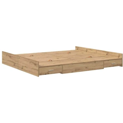 Image of vidaXL Storage Bed Frame with Drawer Headboard Artisan oak 180 x 200 cm