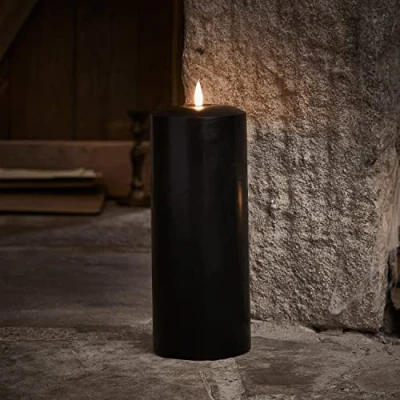 Image of Lights4fun TruGlow® Large Battery Operated LED Flameless Chapel Pillar Candle with Timer Black Wax 25cm